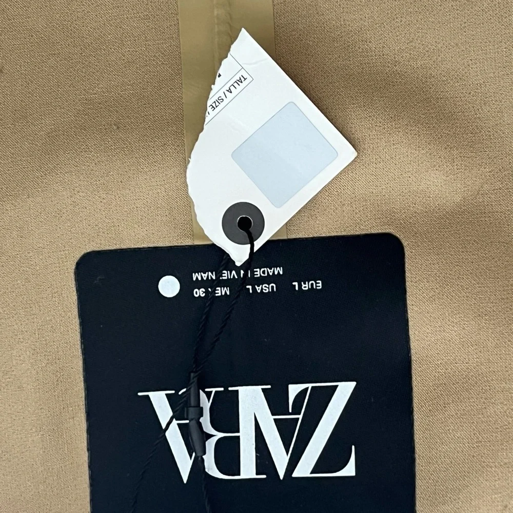 NWT Zara Collection Straight Water Resistant Minimalist Beige Trench Coat L - Picture 11 of 13